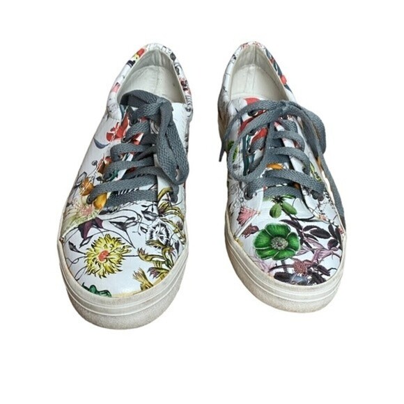 All Black Womens White Floral Lace Up Sneakers Size 38 - Picture 1 of 5